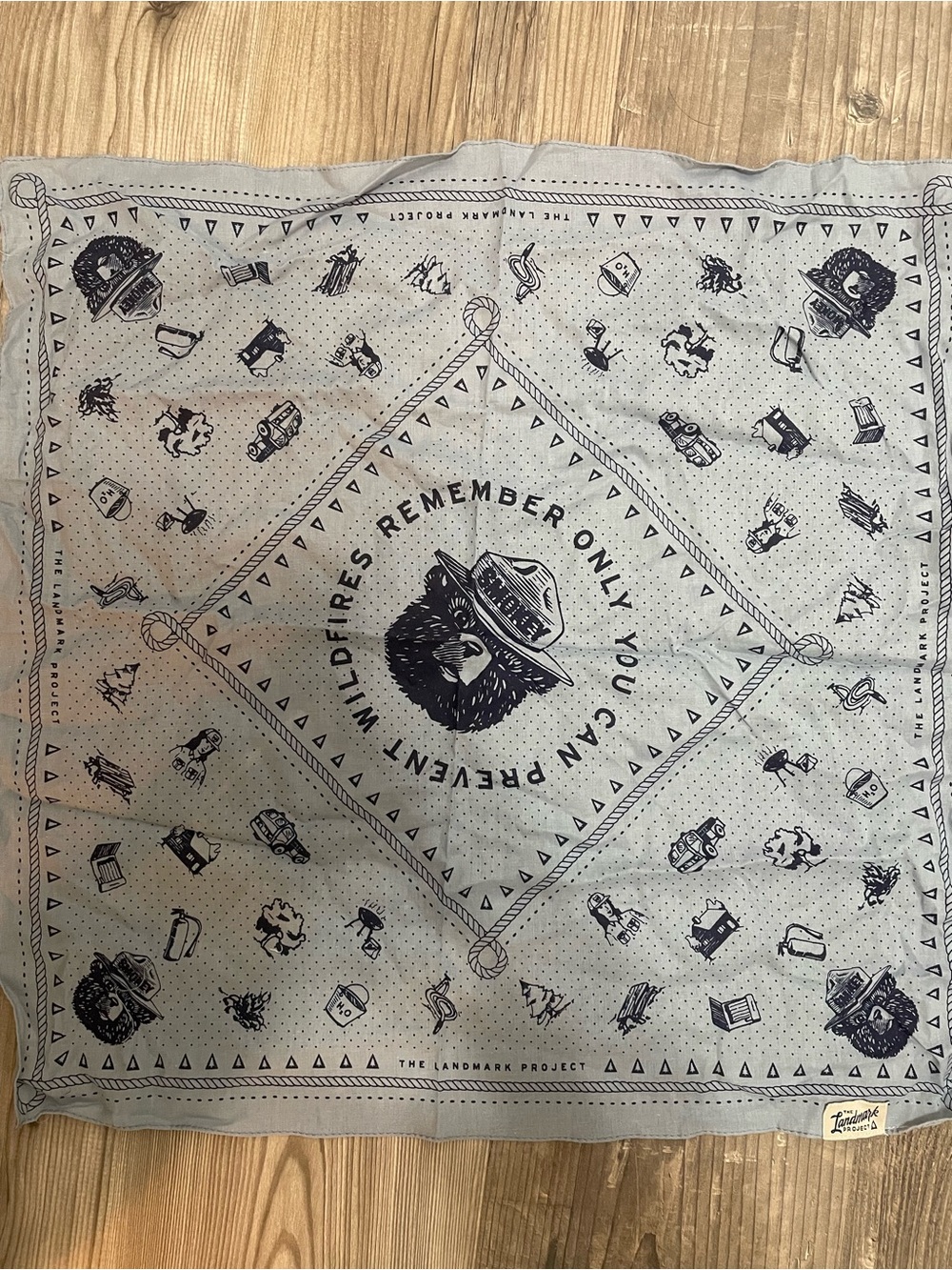 Smokey the Bear Graphic Bandana Scarf in Ivory with Black Print